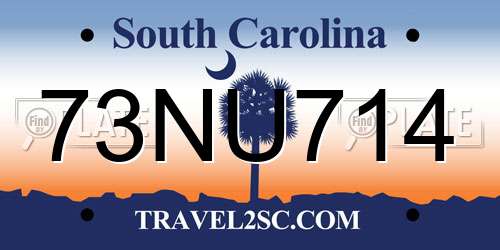 73NU714 South Carolina License Plate