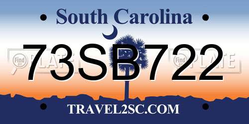 73SB722 South Carolina License Plate