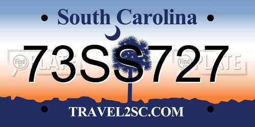 73SS727 South Carolina License Plate