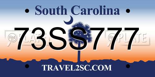 73SS777 South Carolina License Plate