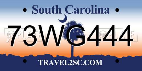 73WG444 South Carolina License Plate