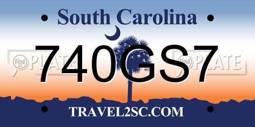 740GS7 South Carolina License Plate