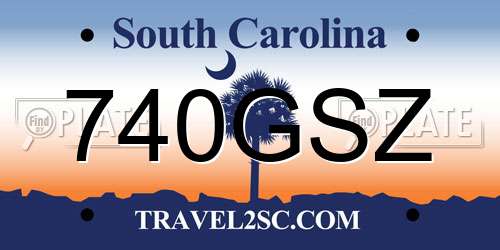 740GSZ South Carolina License Plate