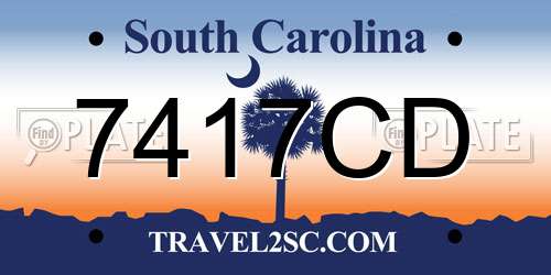 7417CD South Carolina License Plate