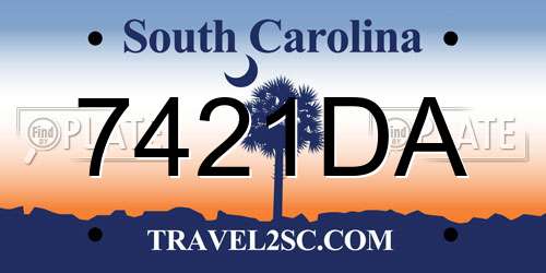 7421DA South Carolina License Plate