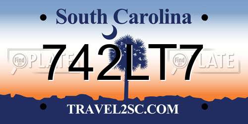 742LT7 South Carolina License Plate