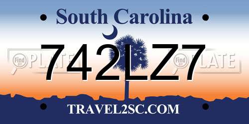 742LZ7 South Carolina License Plate