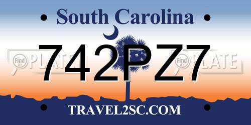 742PZ7 South Carolina License Plate