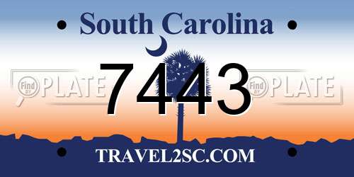7443 South Carolina License Plate
