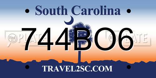 744BO6 South Carolina License Plate
