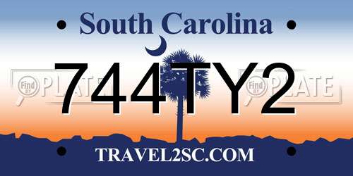 744TY2 South Carolina License Plate