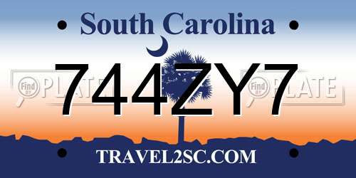744ZY7 South Carolina License Plate
