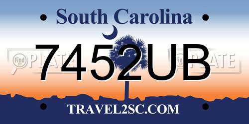 7452UB South Carolina License Plate
