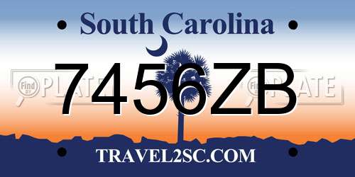 7456ZB South Carolina License Plate