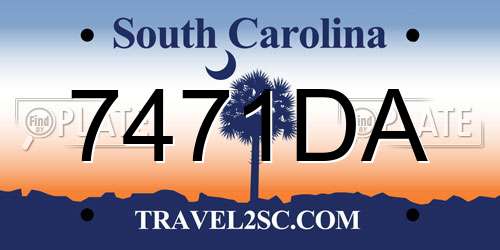 7471DA South Carolina License Plate