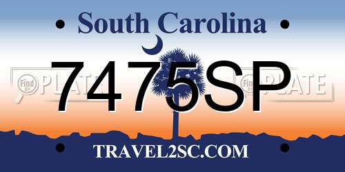 7475SP South Carolina License Plate