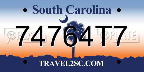 74764T7 South Carolina License Plate