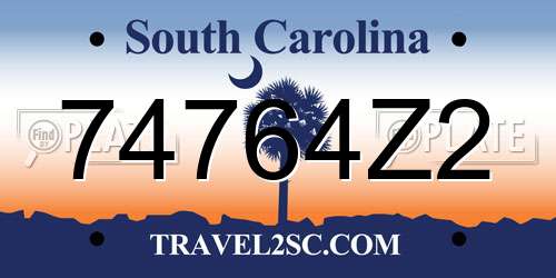 74764Z2 South Carolina License Plate