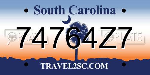 74764Z7 South Carolina License Plate