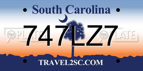 747LZ7 South Carolina License Plate