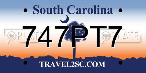 747PT7 South Carolina License Plate