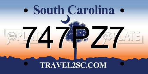 747PZ7 South Carolina License Plate