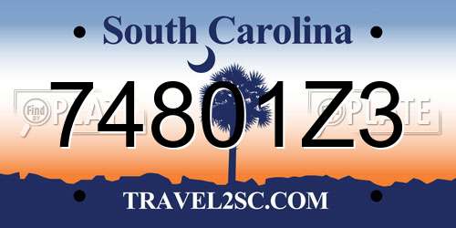 74801Z3 South Carolina License Plate