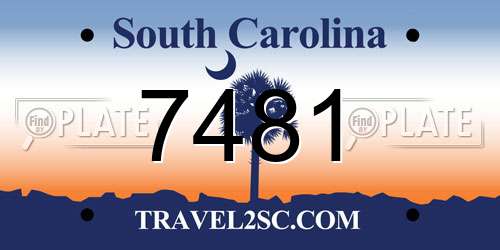 7481 South Carolina License Plate