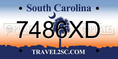 7486XD South Carolina License Plate