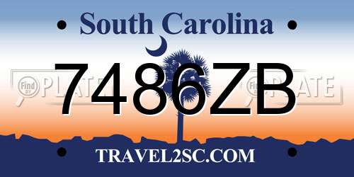 7486ZB South Carolina License Plate
