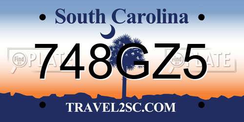 748GZ5 South Carolina License Plate