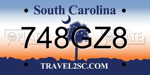 748GZ8 South Carolina License Plate