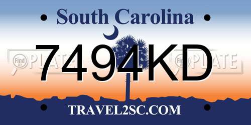 7494KD South Carolina License Plate