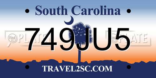 749JU5 South Carolina License Plate