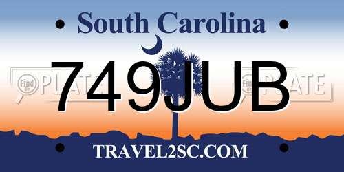749JUB South Carolina License Plate