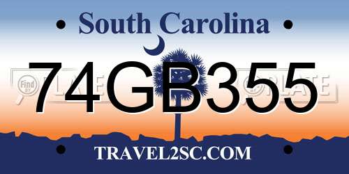 74GB355 South Carolina License Plate