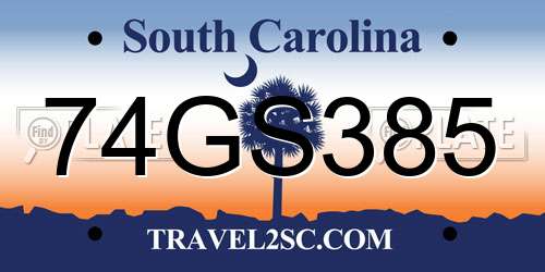 74GS385 South Carolina License Plate