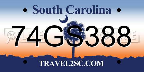 74GS388 South Carolina License Plate