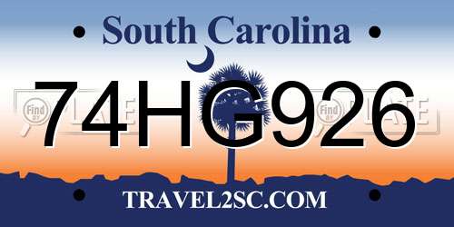 74HG926 South Carolina License Plate