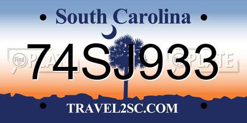74SJ933 South Carolina License Plate