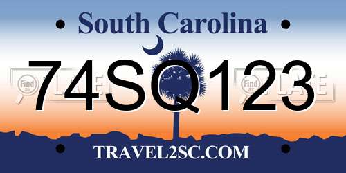 74SQ123 South Carolina License Plate