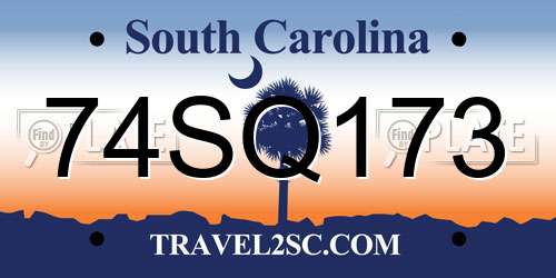 74SQ173 South Carolina License Plate