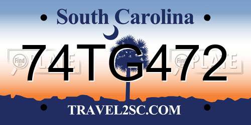 74TG472 South Carolina License Plate