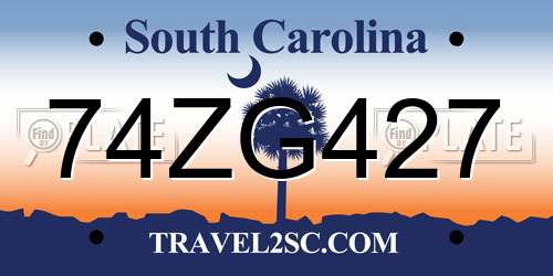 74ZG427 South Carolina License Plate