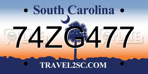 74ZG477 South Carolina License Plate