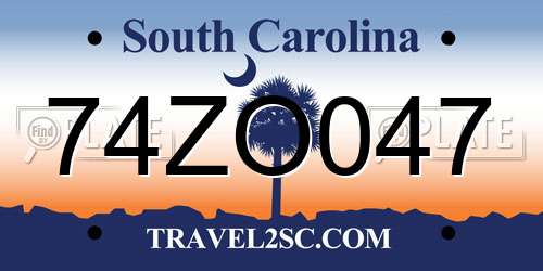 74ZO047 South Carolina License Plate