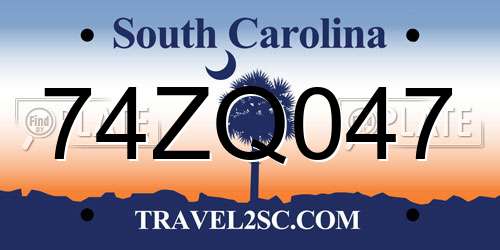 74ZQ047 South Carolina License Plate