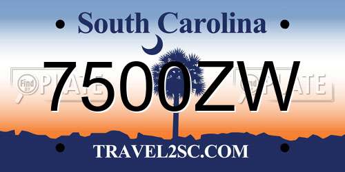 7500ZW South Carolina License Plate