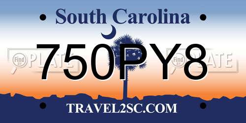 750PY8 South Carolina License Plate