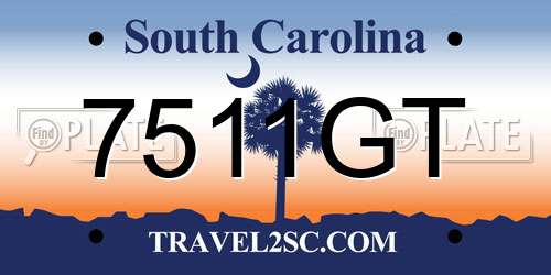 7511GT South Carolina License Plate